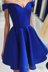 A Line Off The Shoulder V Neck Cheap Royal Blue Short Knee Length Taffeta Dc07 Formal Prom Dresses